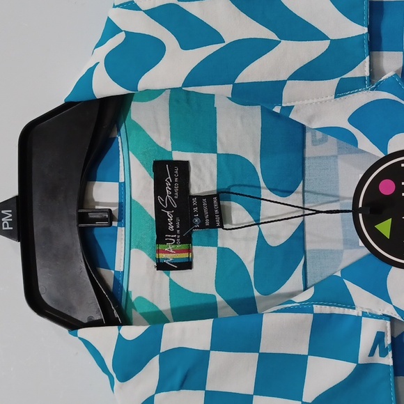 Maui & Sons men's Med blu grn wht checked SS Button down shirt - Picture 4 of 9